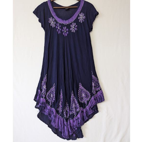 Vintage Wimsygoth Fairy Purple Asymmetric Gauzy Midi Dress Embroidered One‎ Size - Picture 1 of 7